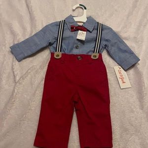 3 piece outfit for infant boys with suspenders